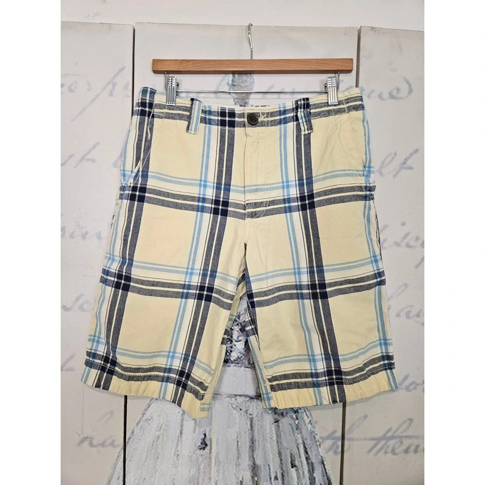 Aeropostale Plaid Cargo Shorts 30 Yellow Blue Preppy Summer Casual Classic